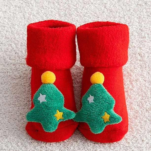 Ruimin 1 Pair Newborn Christmas Floor Socks Xmas Anti-Slip Toddler Slippers Socks for 0-2 Years 